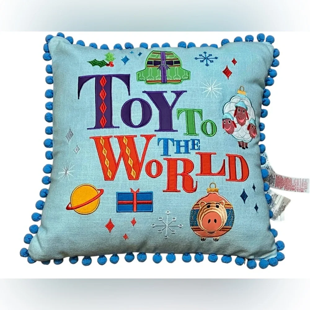Disney Parks 2022 Pixar Toy to the World Holiday Throw Pillow NWOT TOY STORY